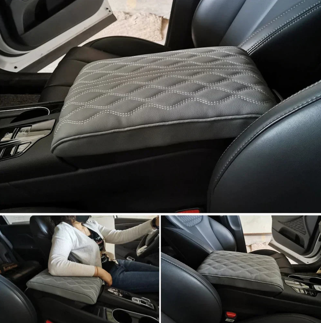 Coussin souple en cuir noir pour accoudoir central de voiture