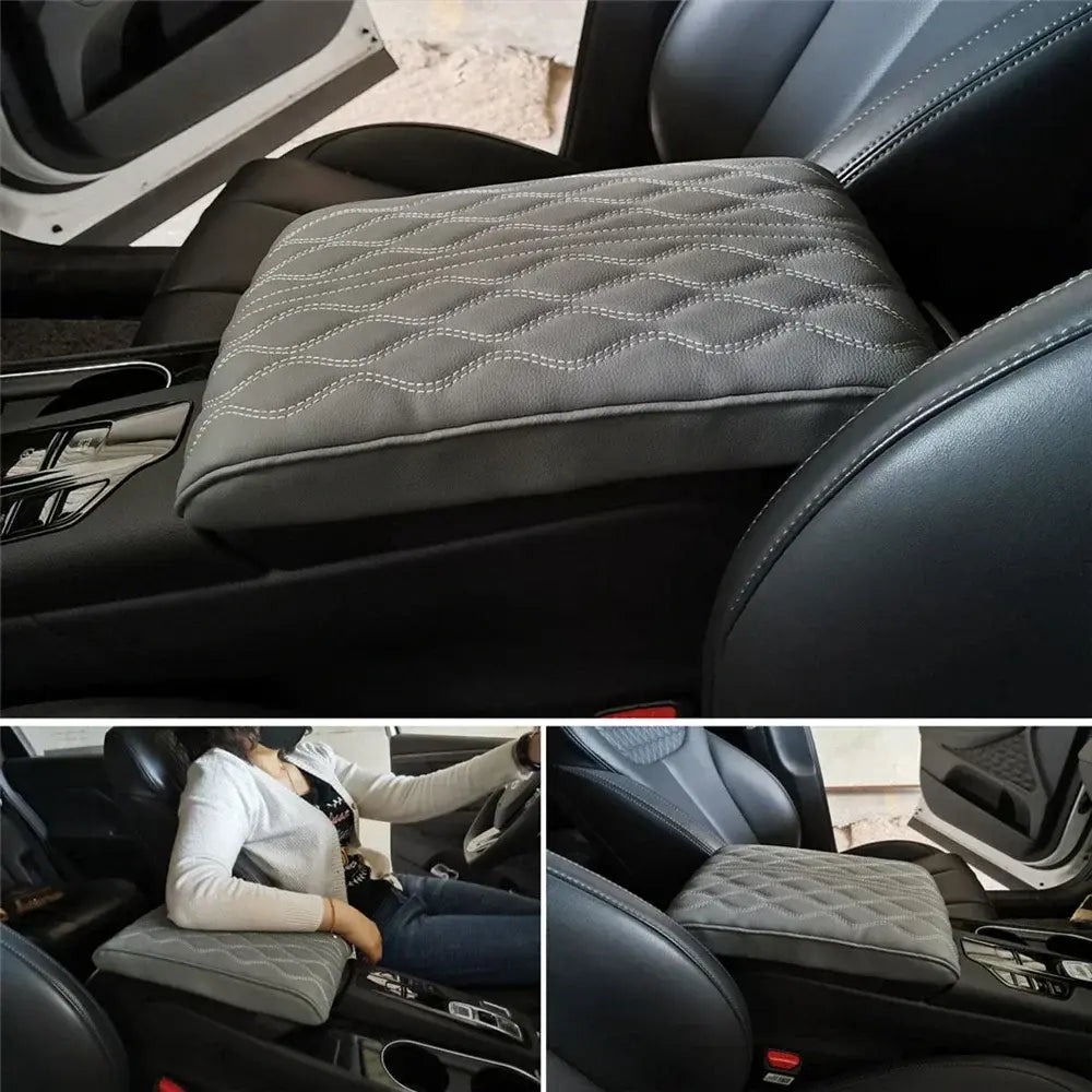 Coussin souple en cuir noir pour accoudoir central de voiture